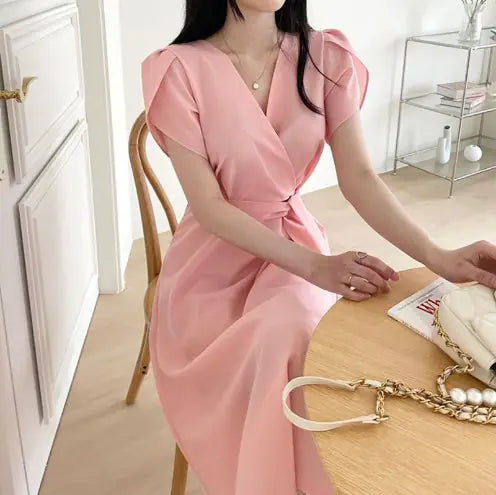 Plus Size Women's Summer Dresses with V-Neck and Short Sleeves