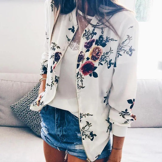 Fashion Floral Print Zip Long Sleeve Jacket (Autumn/Winter)