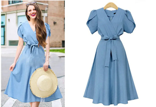 Plus Size Women's Summer Dresses with V-Neck and Short Sleeves