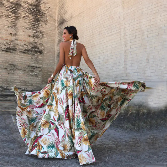 Backless Sleeveless Halter Dress - Trending Style