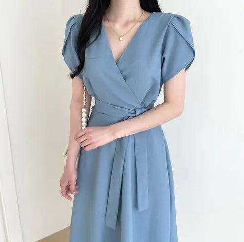 Plus Size Women's Summer Dresses with V-Neck and Short Sleeves