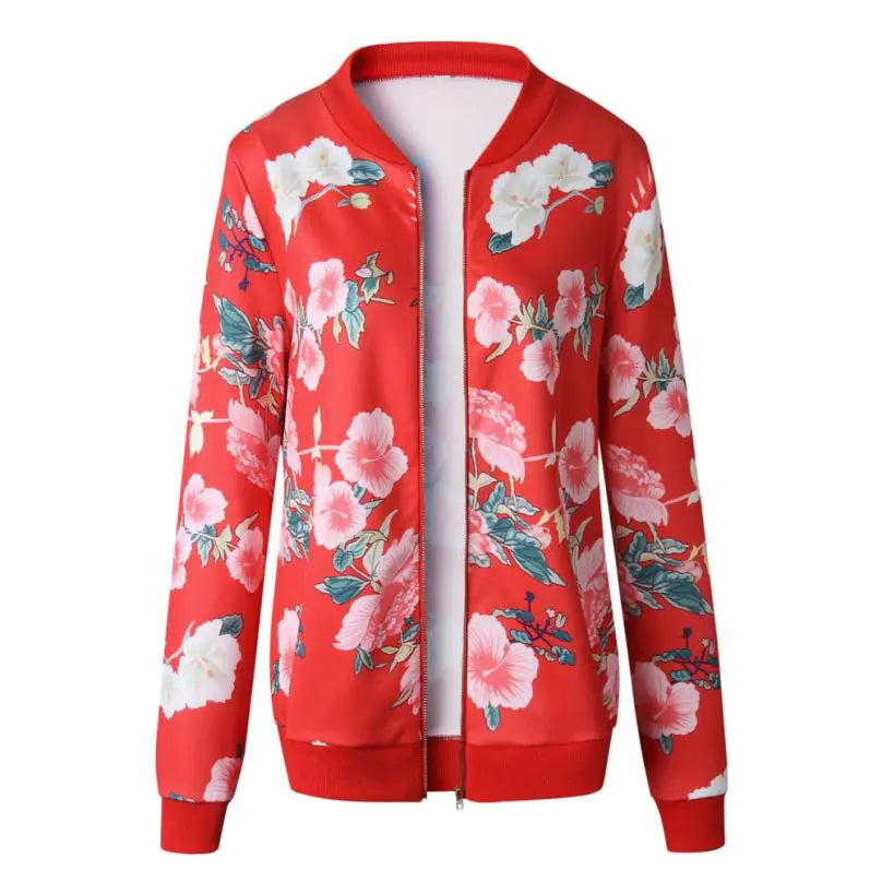 Fashion Floral Print Zip Long Sleeve Jacket (Autumn/Winter)