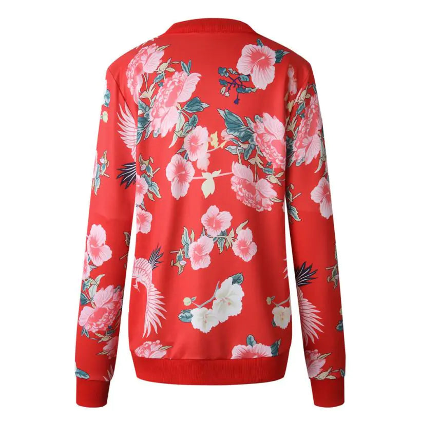 Fashion Floral Print Zip Long Sleeve Jacket (Autumn/Winter)