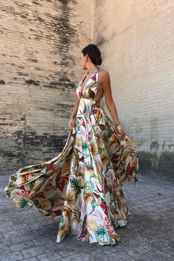 Backless Sleeveless Halter Dress - Trending Style