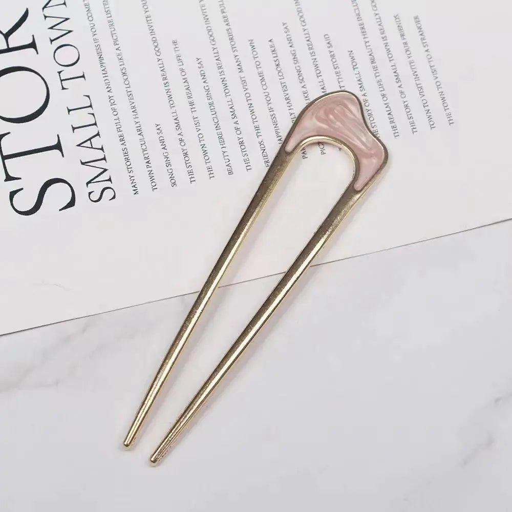 Minimalist Metal Hair Fork with Shell Design