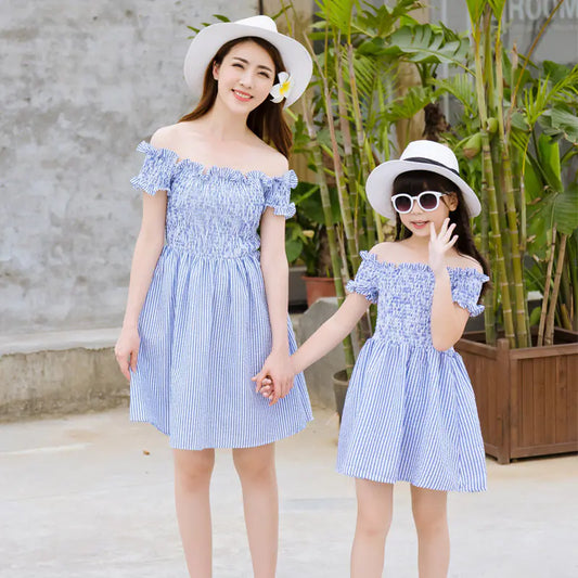 2018 Fashion Striped Mother-Daughter Summer Dresses