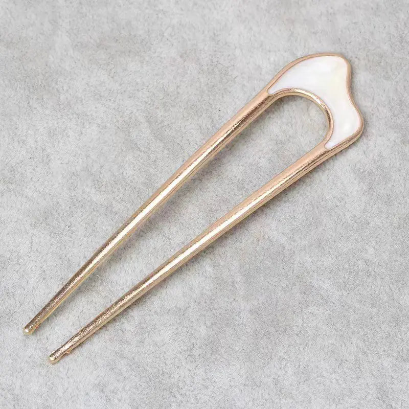 Minimalist Metal Hair Fork with Shell Design